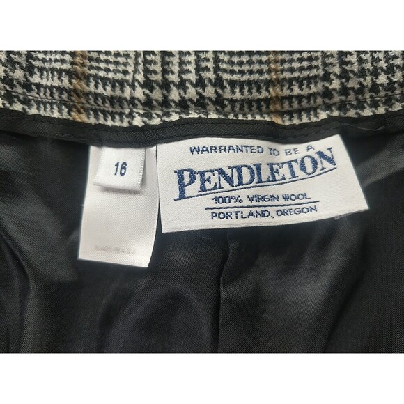 Pendleton 100% Virgin Wool Womens Pants Sz 16 Black/White/Tan Plaid Made In USA - Picture 7 of 9
